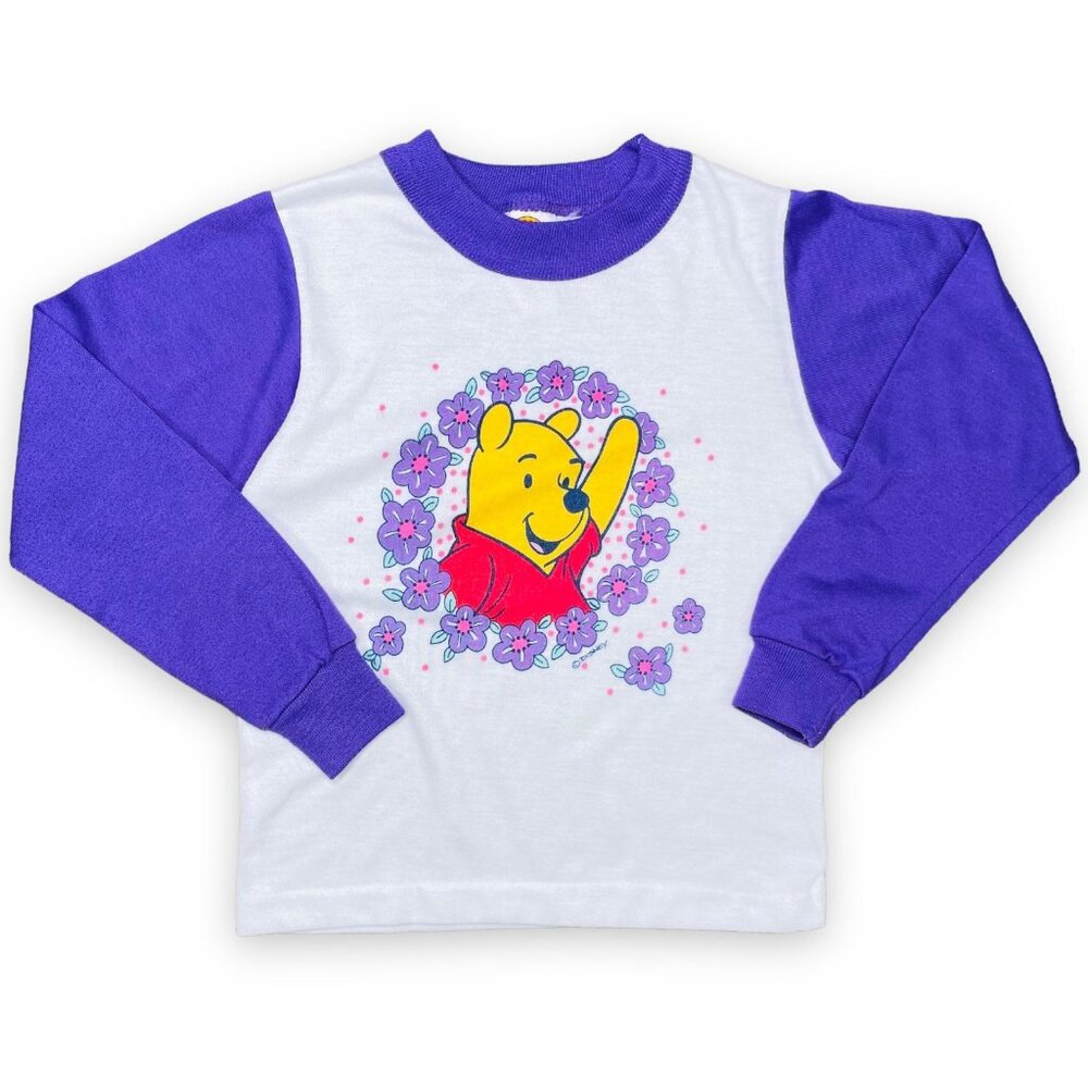 Vintage Winnie the Pooh Girls Long Sleeve Pooh Bear Ringer Collar Shirt Top 6X 6